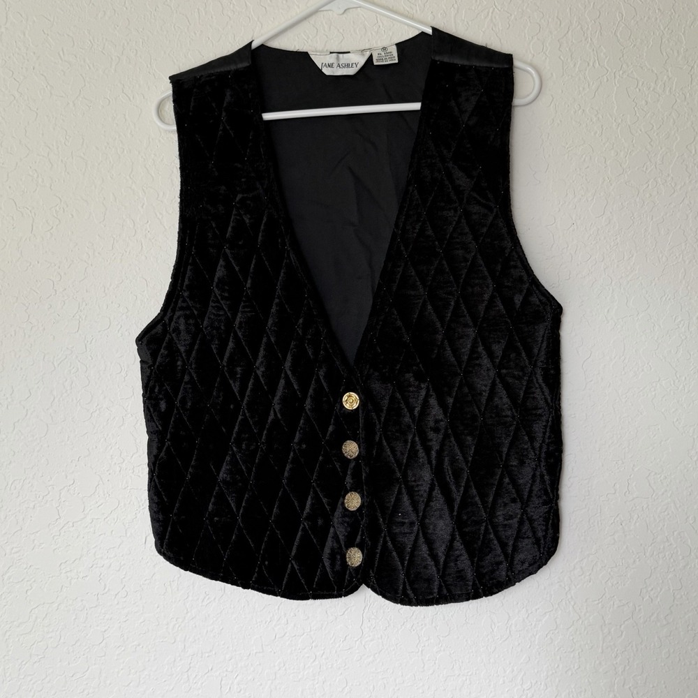 Vintage Quilted Vest Medium Black Velvet Beaded Renaissance Ren Fair 90s Cosplay